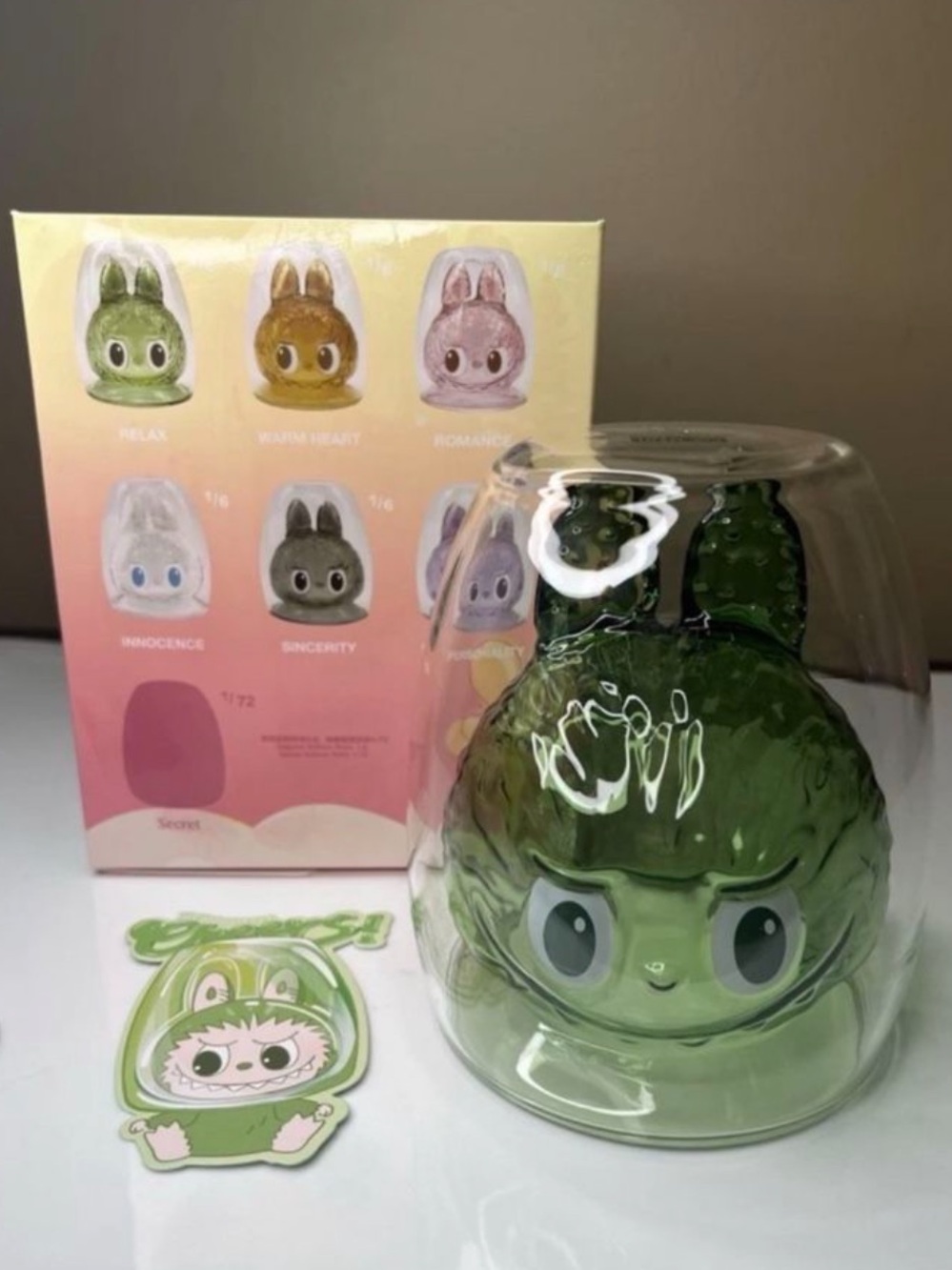 Pop Mart Monsters LABUBU Cheers! Double Walled Glass Authentic RELAX Green